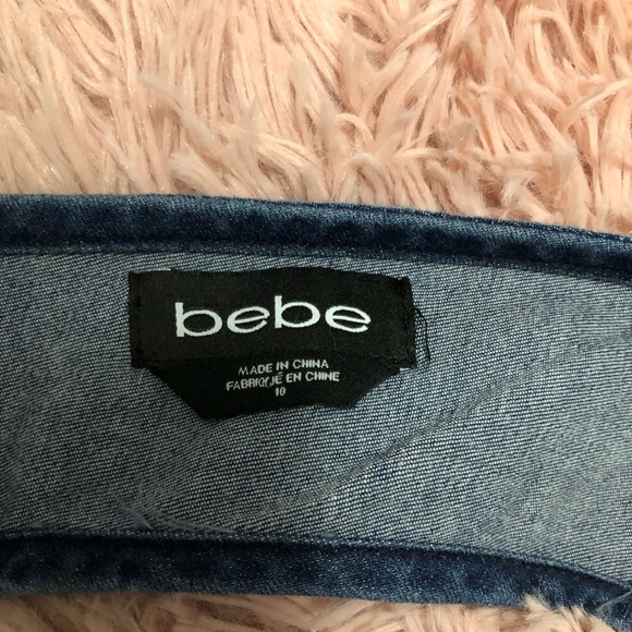 Bebe Dress Denim Sleeveless Mini Size 10 Blue Cutout V-Back - Picture 12 of 15